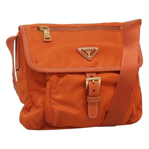 PRADA Shoulder Bag Nylon Orange Gold Auth 123505 - Picture 1 of 16